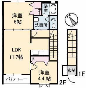 シャルマンファミーユI(2LDK/2階)の間取り写真
