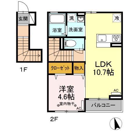 ハレカノア(1LDK/2階)の間取り写真