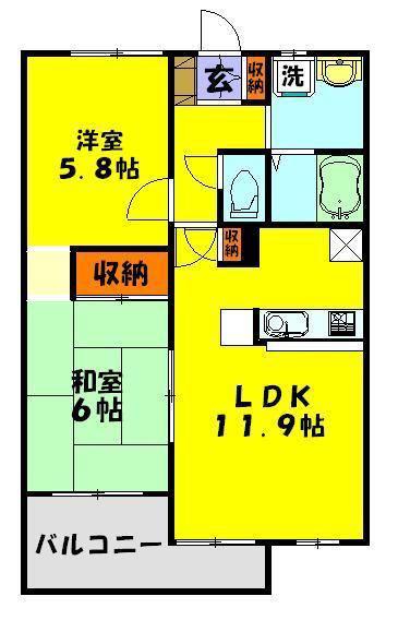 タートルクレインふじみ野(2LDK/1階)の間取り写真