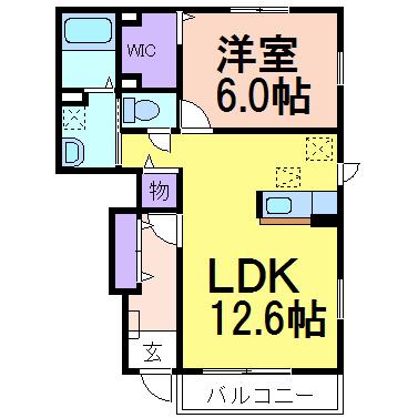 コンフォート D(1LDK/1階)の間取り写真