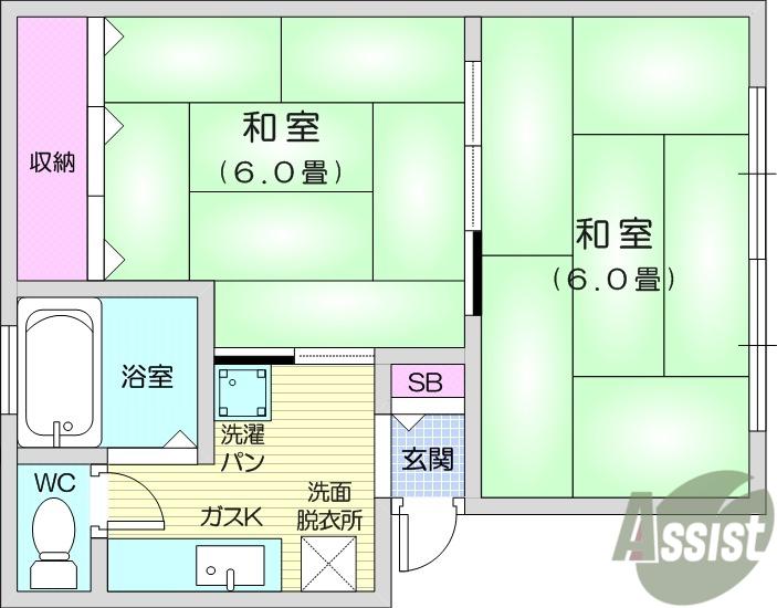 七曲ハイツⅠ(2K/1階)の間取り写真