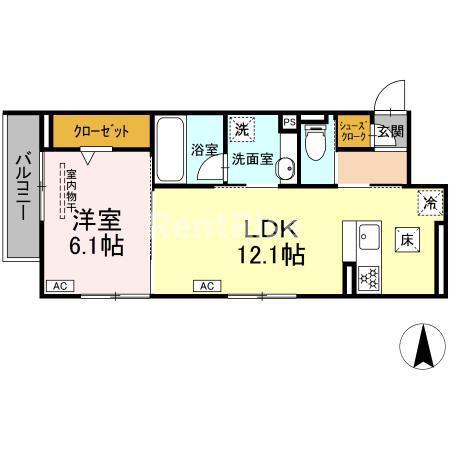 パルセレッソ(1LDK/1階)の間取り写真