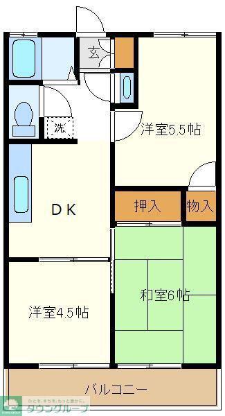 M.グリーンハイツ南山田 A(3DK/2階)の間取り写真