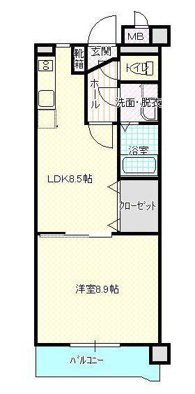 ハッピーフライト(1LDK/4階)の間取り写真