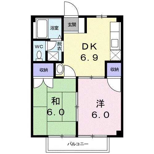 グリーンヒル小出C(2DK/2階)の間取り写真