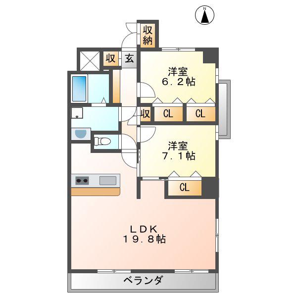 フロイデ一宮(2LDK/6階)の間取り写真