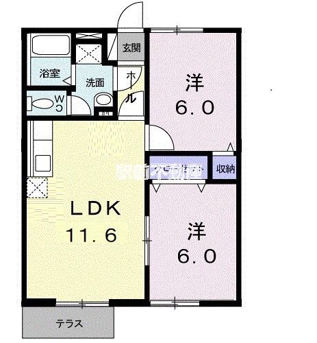 ニューエルディム(2LDK/1階)の間取り写真