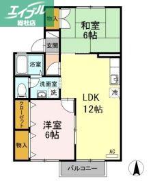 ウエストアベニュー B棟(2LDK/2階)の間取り写真