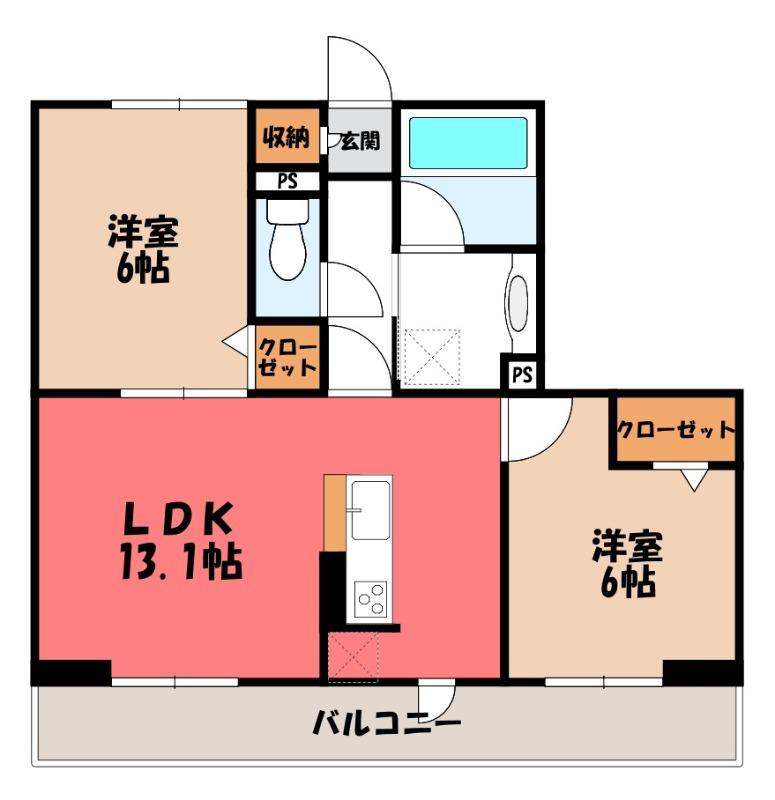 ノーブルラフィネ万平町 A(2LDK/3階)の間取り写真