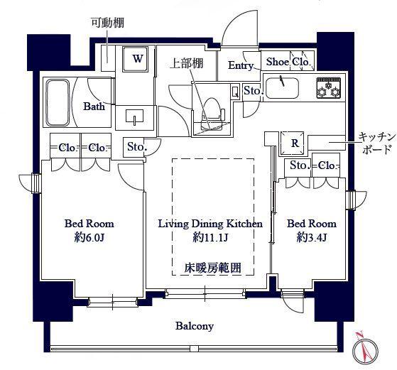 GRAN PASEO八丁堀II(2LDK/11階)の間取り写真