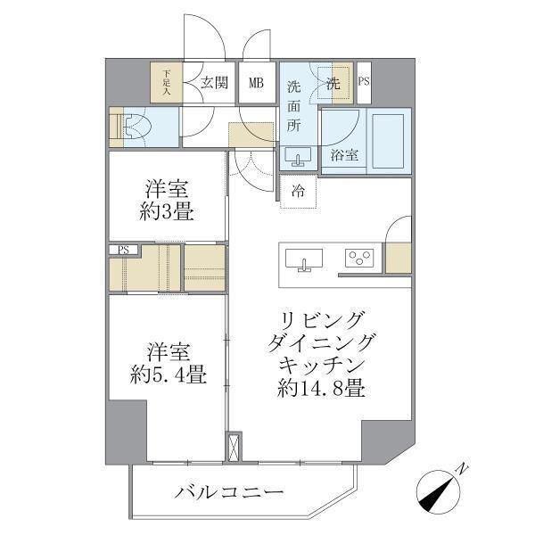 アジールコート町屋(2LDK/12階)の間取り写真