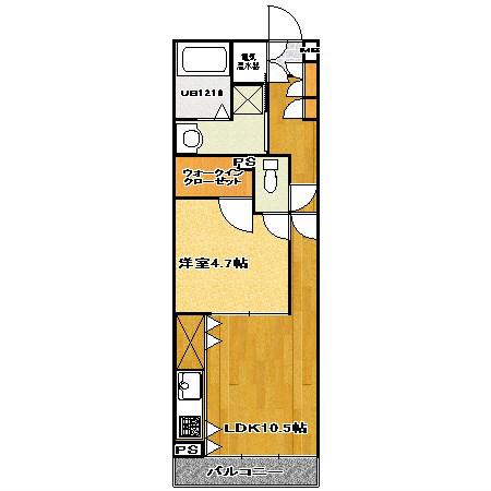 ソレイユ烏山(1LDK/4階)の間取り写真