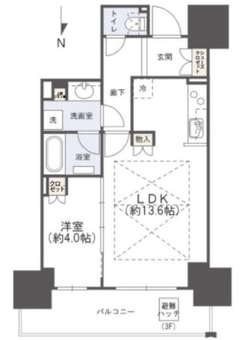ローレルタワー堺筋本町(1LDK/4階)の間取り写真