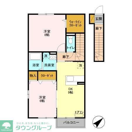 ローズコート山崎(2DK/2階)の間取り写真