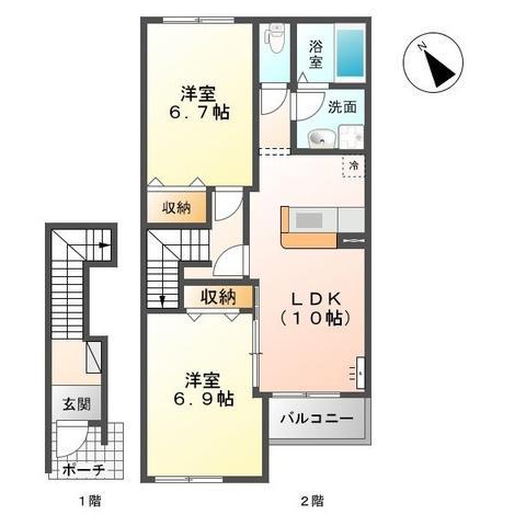 サンコスモス(2LDK/2階)の間取り写真