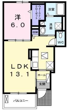 ワルド プラッツ C(1LDK/1階)の間取り写真