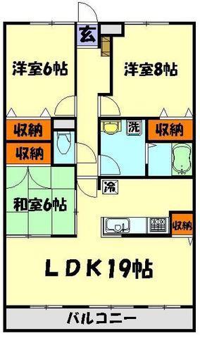 グランドヒルズ(3LDK/2階)の間取り写真