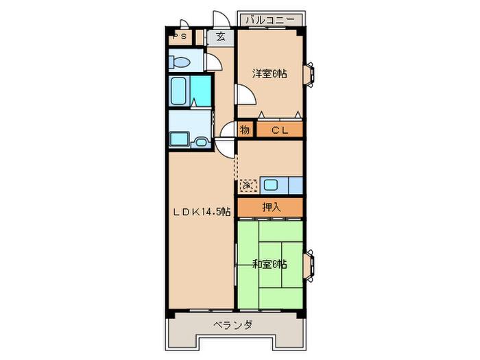 シャトー一本松(2LDK/2階)の間取り写真