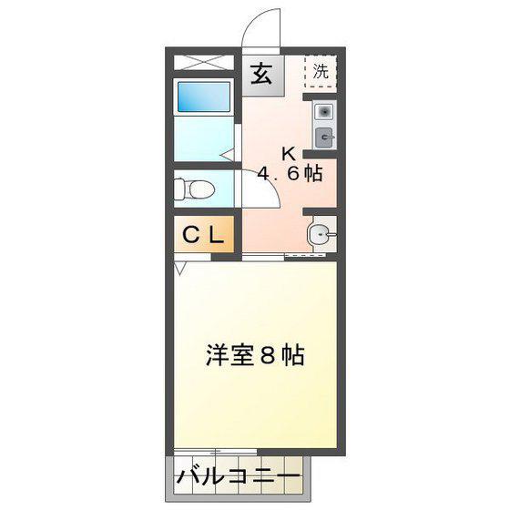 ピアコート栗真(1K/2階)の間取り写真