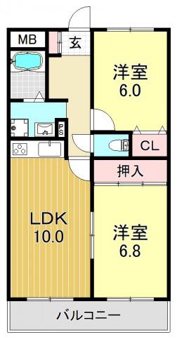 平野西レジデンス(2LDK/1階)の間取り写真