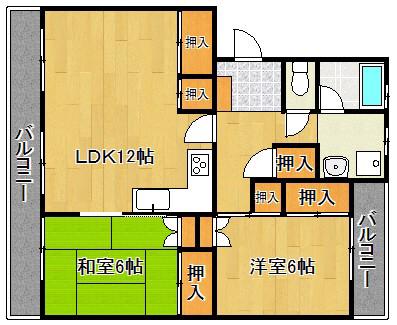 本町マンションII(3DK/2階)の間取り写真