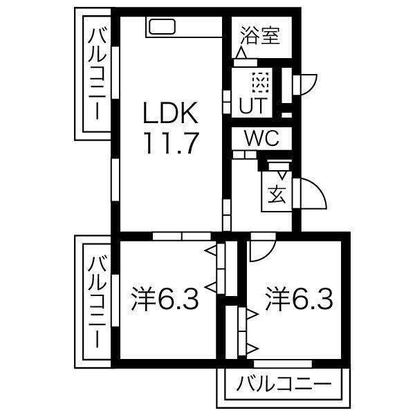 アメリア(2LDK/3階)の間取り写真