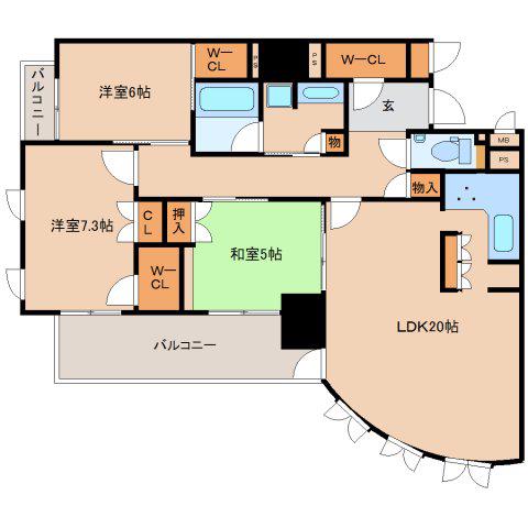 ディオ学園前302(3LDK/3階)の間取り写真