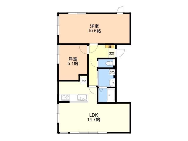 アレイ唐人町(2LDK/2階)の間取り写真