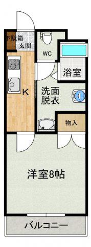 グローリー川内(1K/2階)の間取り写真