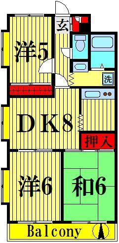 イーストビレッジ(3DK/1階)の間取り写真