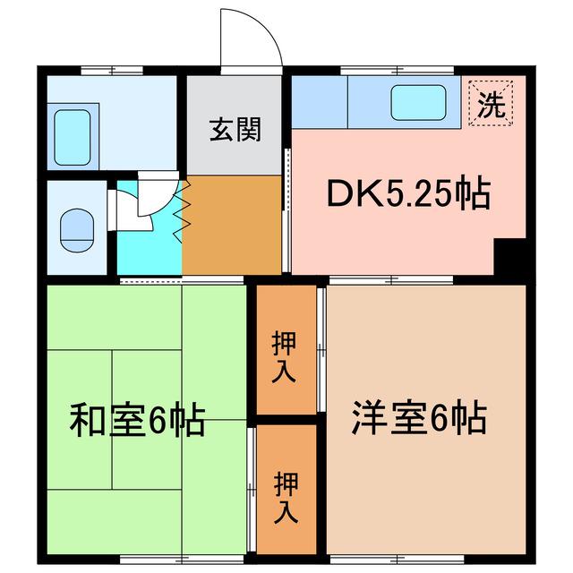 コットンハイツ(2DK/2階)の間取り写真