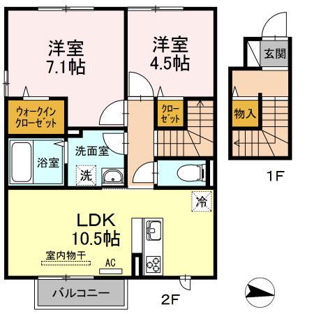 セジュール澄IIB棟(2LDK/2階)の間取り写真
