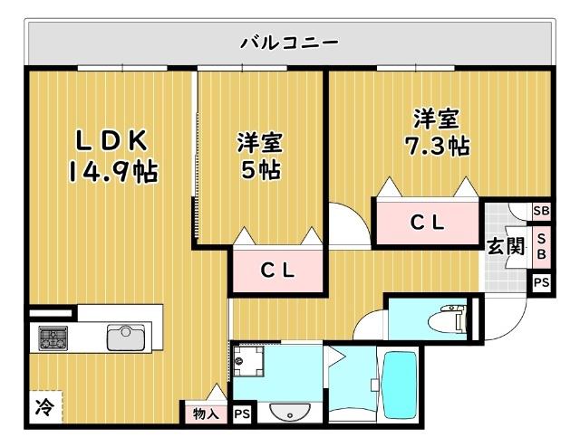 E-STAGE(2LDK/2階)の間取り写真