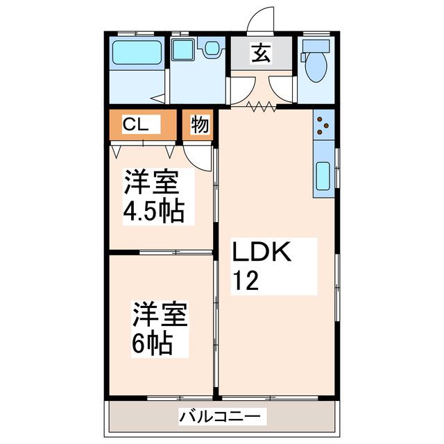 志柿ハイツ(2LDK/1階)の間取り写真