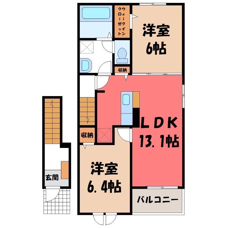 ミライズホーム多門寺 ウエスト(2LDK/2階)の間取り写真