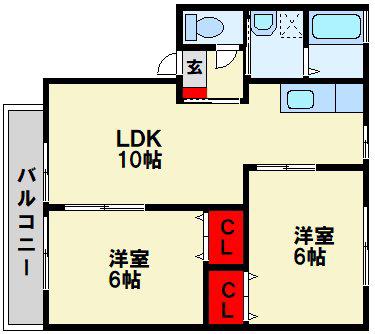 ハイムベル(2LDK/2階)の間取り写真