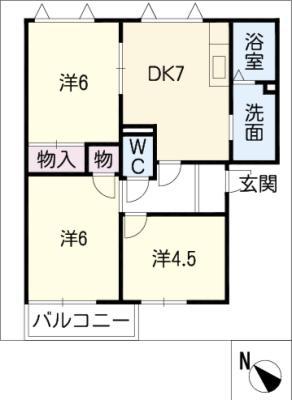 グリーンフレグランス A(3DK/2階)の間取り写真
