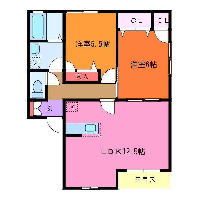 藤代パークマンション E(2LDK/2階)の間取り写真