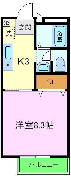 リヨンドール桂(1K/1階)の間取り写真