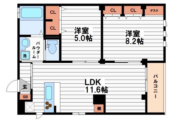 エムズ谷六(2LDK/3階)の間取り写真