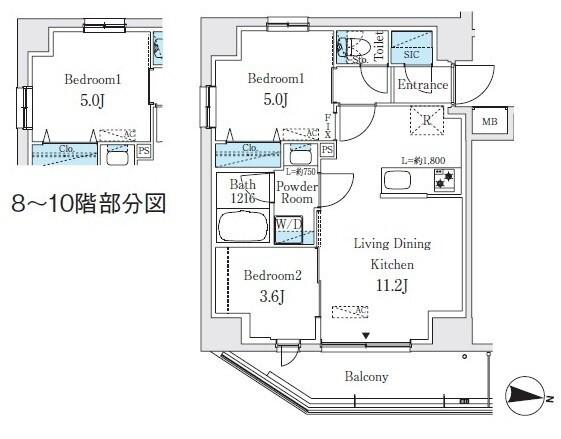 プライムブリス品川中延(2LDK/9階)の間取り写真
