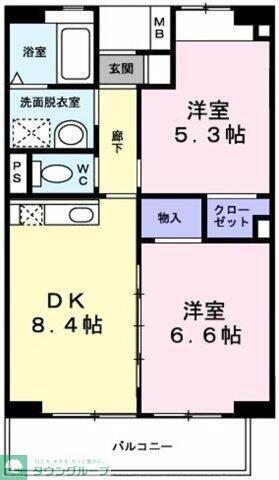 グランドゥール鶴ヶ島(2DK/2階)の間取り写真