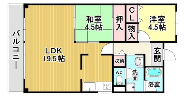 メゾンドール富田林(2LDK/3階)の間取り写真