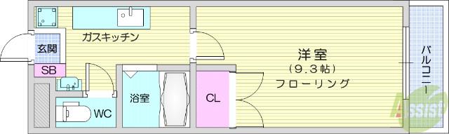 プレジデント岩沼(1K/3階)の間取り写真