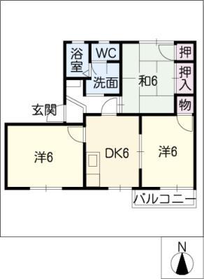 やまいちコーポ第2(3DK/2階)の間取り写真