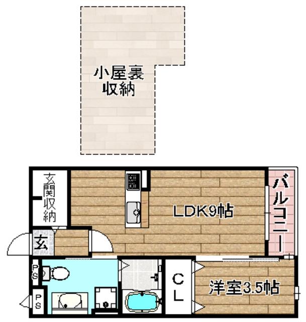 ハイバレーミドル(1LDK/2階)の間取り写真