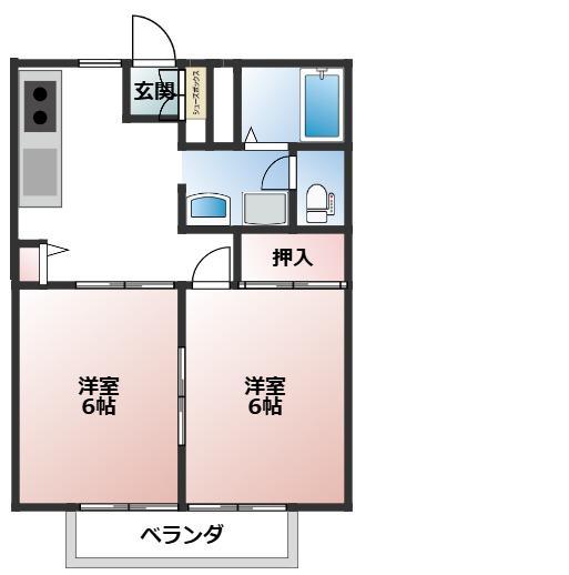 Kハウス(2DK/2階)の間取り写真