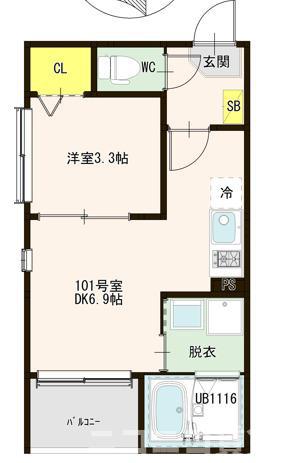 LUXE一之江(1DK/1階)の間取り写真