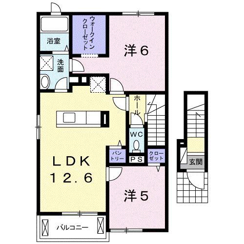レイクサイドパレスA(2LDK/2階)の間取り写真