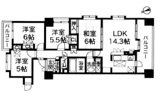アーバンビュー横川パークサイド(4LDK/6階)の間取り写真